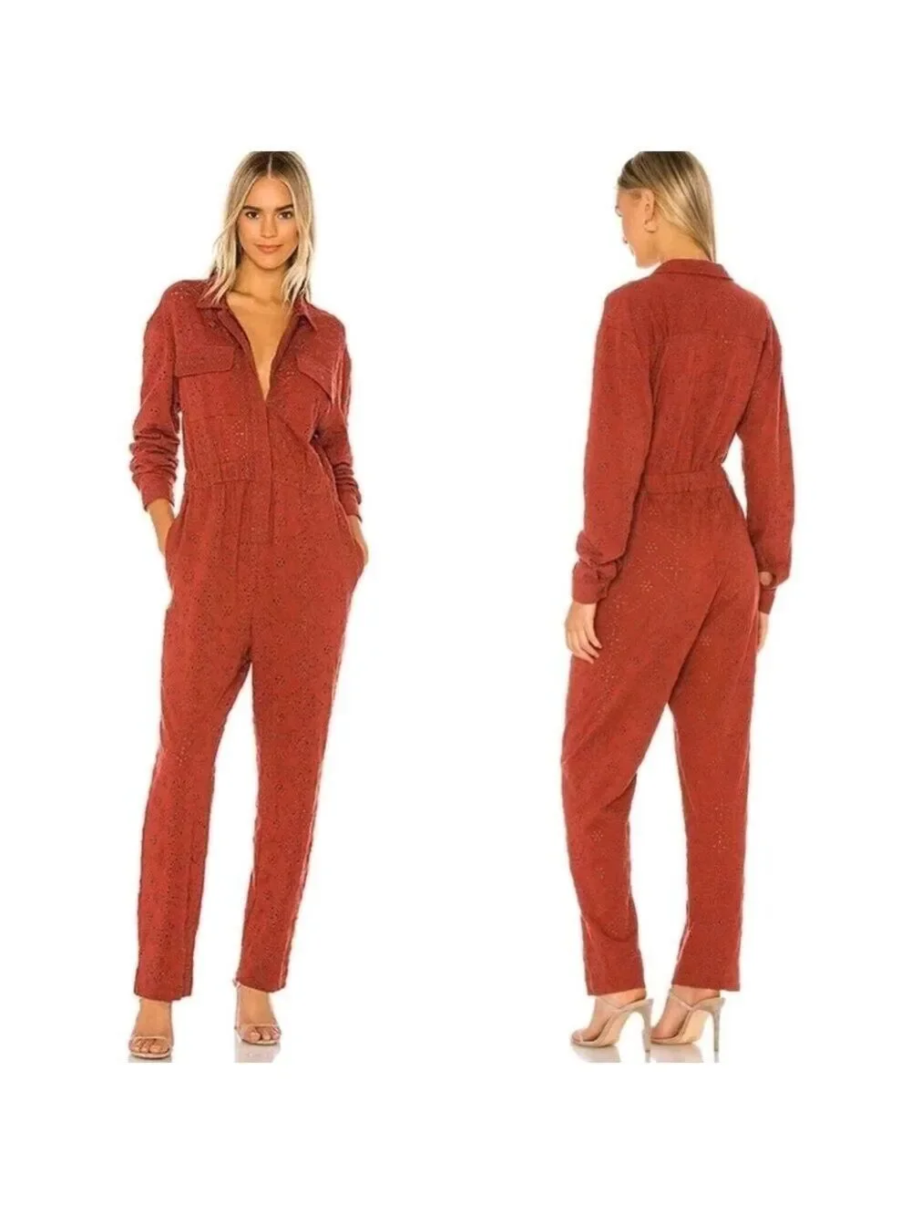 Free People Set The Tone Cotton-Eyelet Jumpsuit,  Size 0